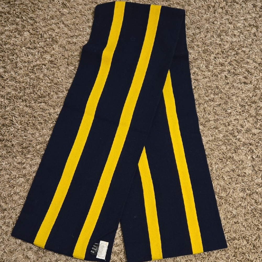 Harrods Navy and Yellow Striped Scarf.